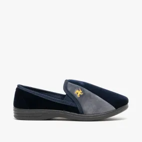 AARON Mens Full Slippers Navy/Grey