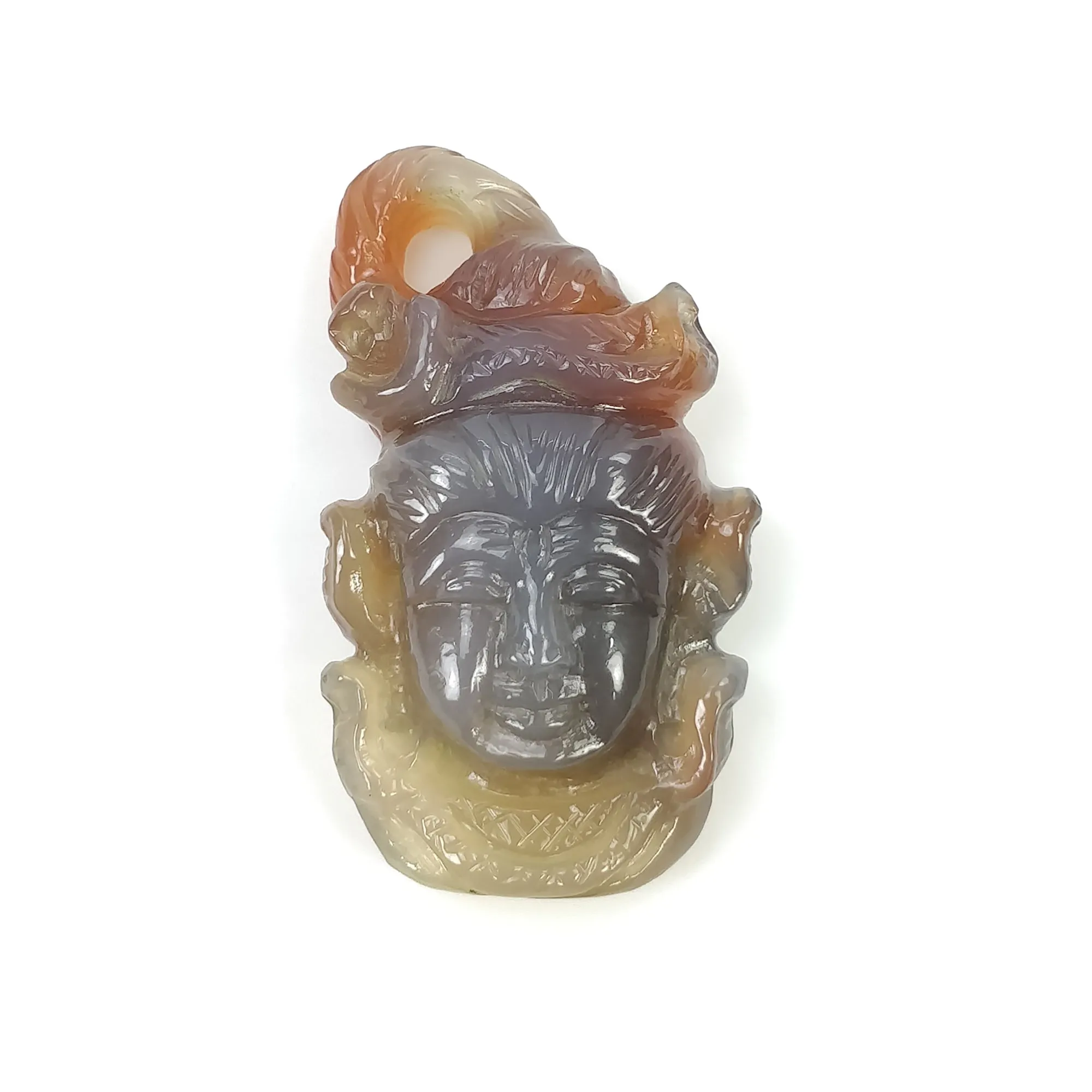 AGATE Gemstone Carving : 59.90cts Natural Untreated Unheated Orange Agate Hand Carved LORD SHIVA 41*24mm