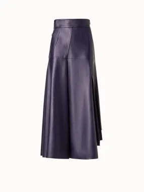 Asymmetrical Pleated Lamb Nappa Leather Midi Skirt