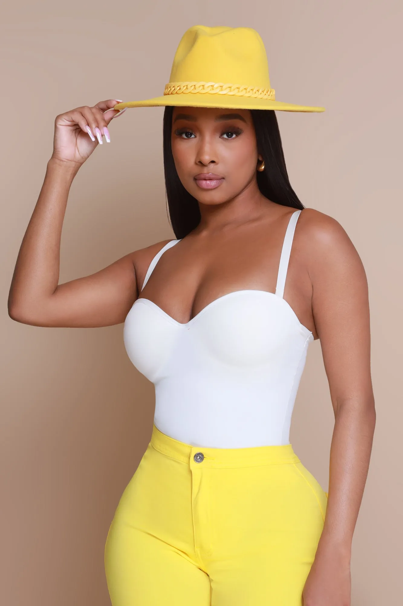 Boost It Chain Detailed Wide Brim Fedora - Yellow