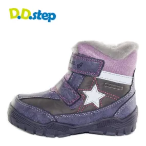 D.D. Step little kid girl shoes/winter boots with faux fur insulation purple with pink and grey and star size US 8-11.5