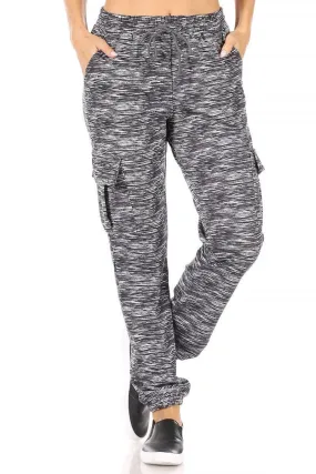 Fleece Lined Cargo Sweatpants - Grey & White Space Dye