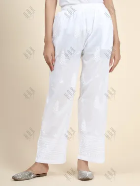 HOK Chikankari Cotton White Pants