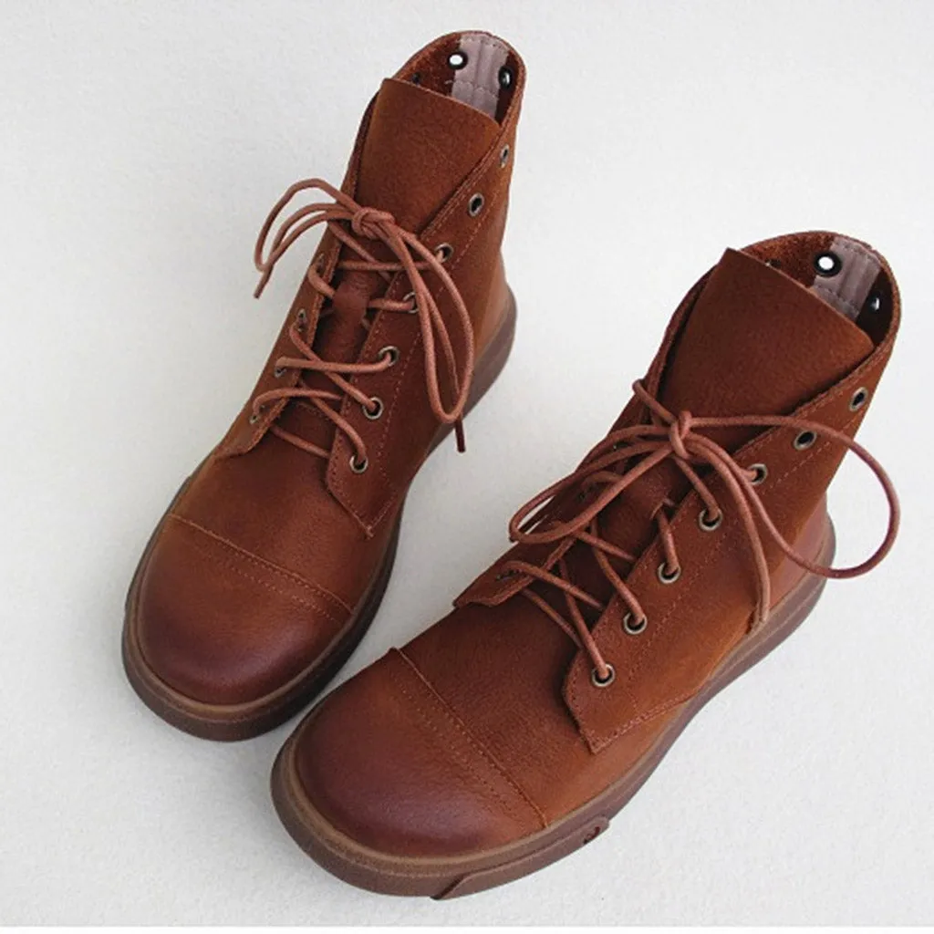 Lace Up Non-Slip Soft Leather Women's Boots