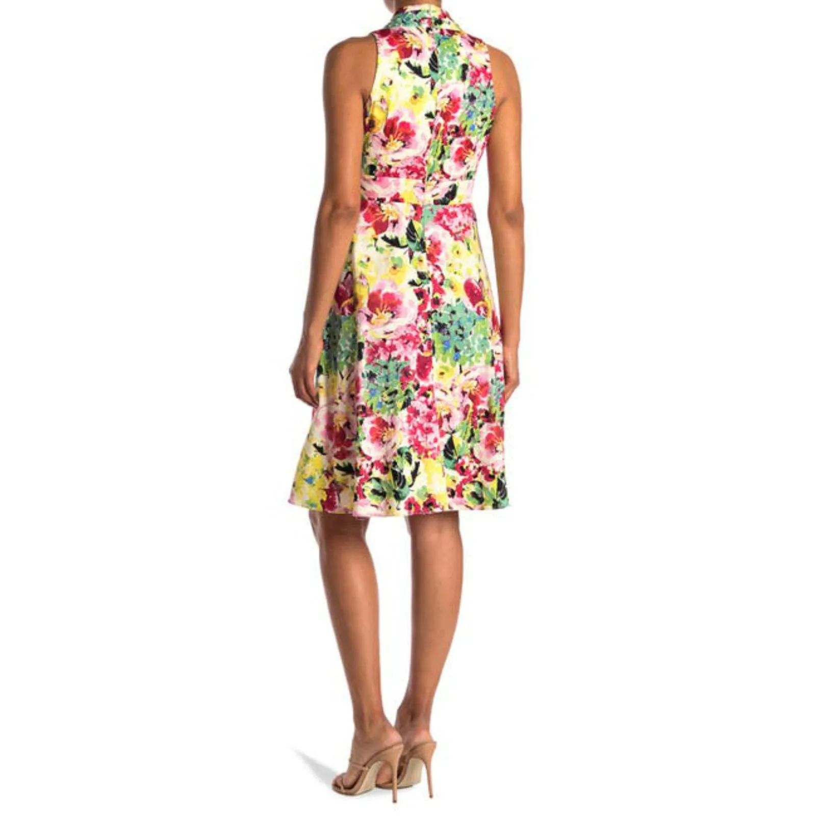 London Times Women's Cotton Blend Floral Print Belted Fit & Flare Midi Dress