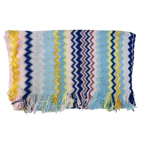 Missoni Scarf Pink Blue Yellow Chevron Design - Women Designer Shawl