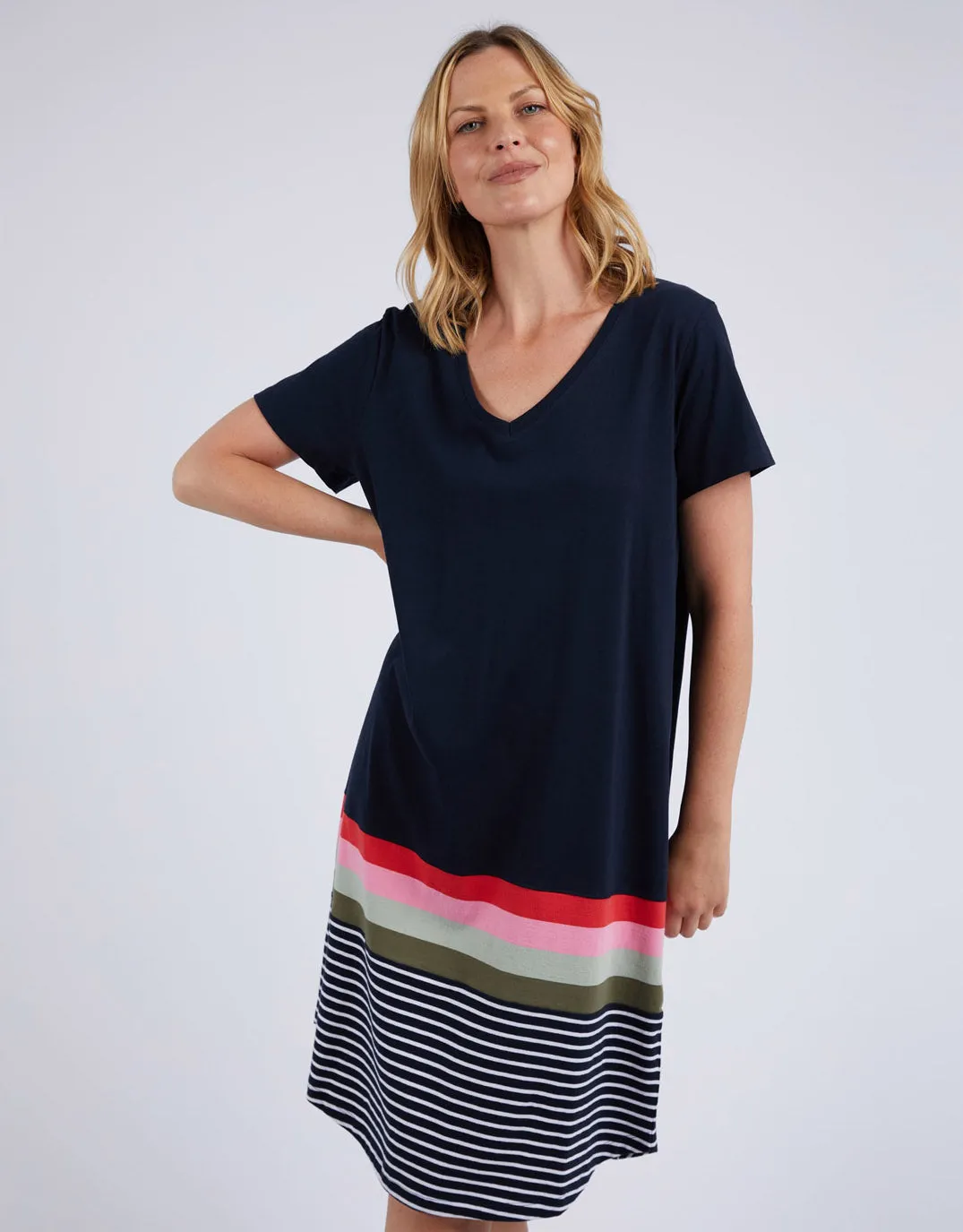 Terra Tee Dress - Navy And White Stripe