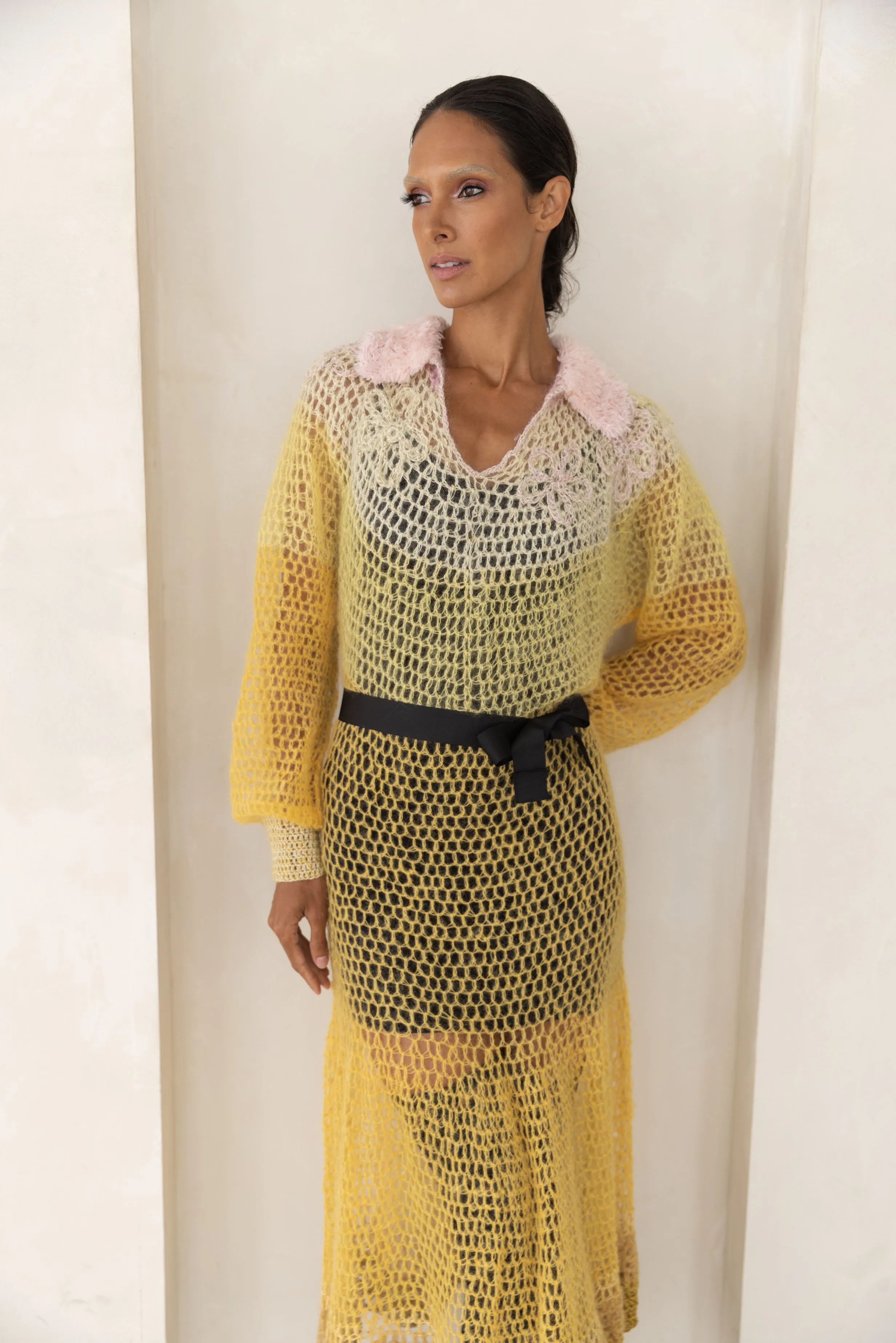 Yellow Rose Handmade Knit Dress